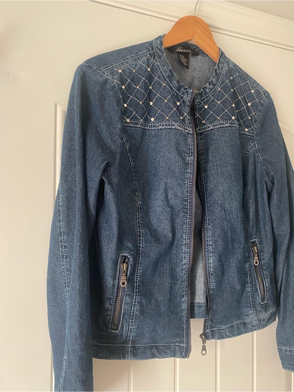 Baccini Blue Denim Jacket with Rhinestones and Zip